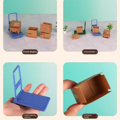 6Pcs 1/12 Scale Dollhouse Mini Simulation Mini Cardboard Box And Trolley Cart Model Mini Furniture Ornaments Diy Accessories