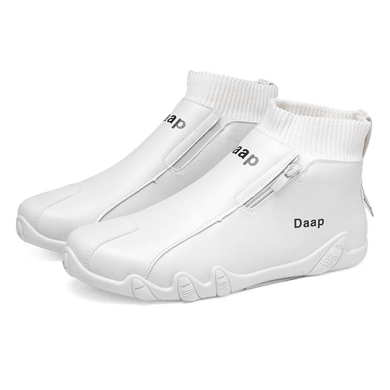 Versatile Trendy Brand High-top Shoes Men's Martin Boots Velvet Cotton Shoes Autumn and Winter Casual Sports Five-finger Shoes Zipper Lazy Shoes