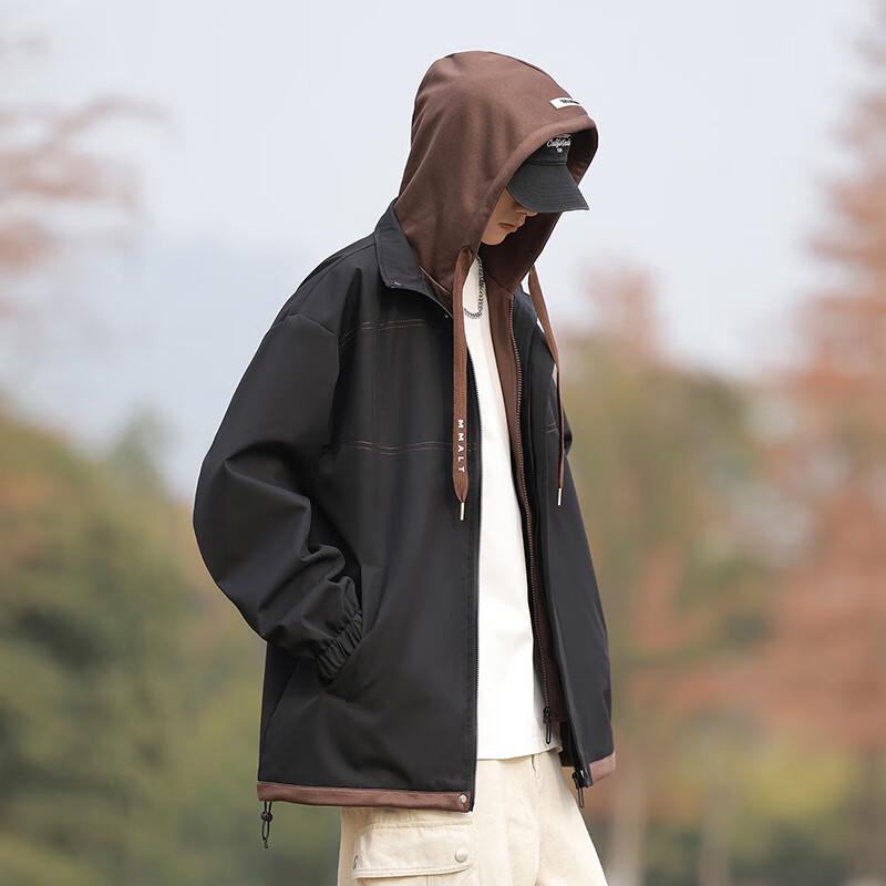 Herren Herbst/Winter Faux Zweiteilige Kapuzenjacke