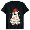 Christmas Ghost Short Sleeved Cute Ghost Printed Womens Loose and Comfortable Large Tshirt Party Clothing Womens Clothing