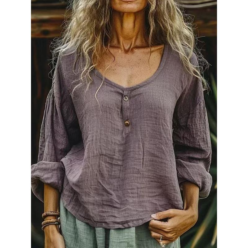 GMXIA Women's Fashion Casual Autumn Winter Long Sleeve U-Neck Blouses & Shirts