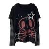 Autumn Aesthetic Punk Printed Long Sleeved Tops Women Harajuku Rock Y2k Fake Two Piece T-shirt Japanese Fashion Loose Casual Clothes