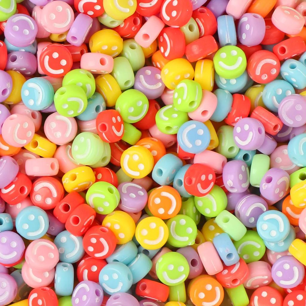 100-500PCS Mixed Colorful Acrylic Happy Face Beads Acrylic Smiling Face Spacer Beads for Bracelet Necklace DIY Jewelry Making