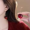 Red Big Cherry Long Earrings Light Luxury Niche Design High-end Temperament Earrings Autumn and Winter Explosion Simple Stud Ear