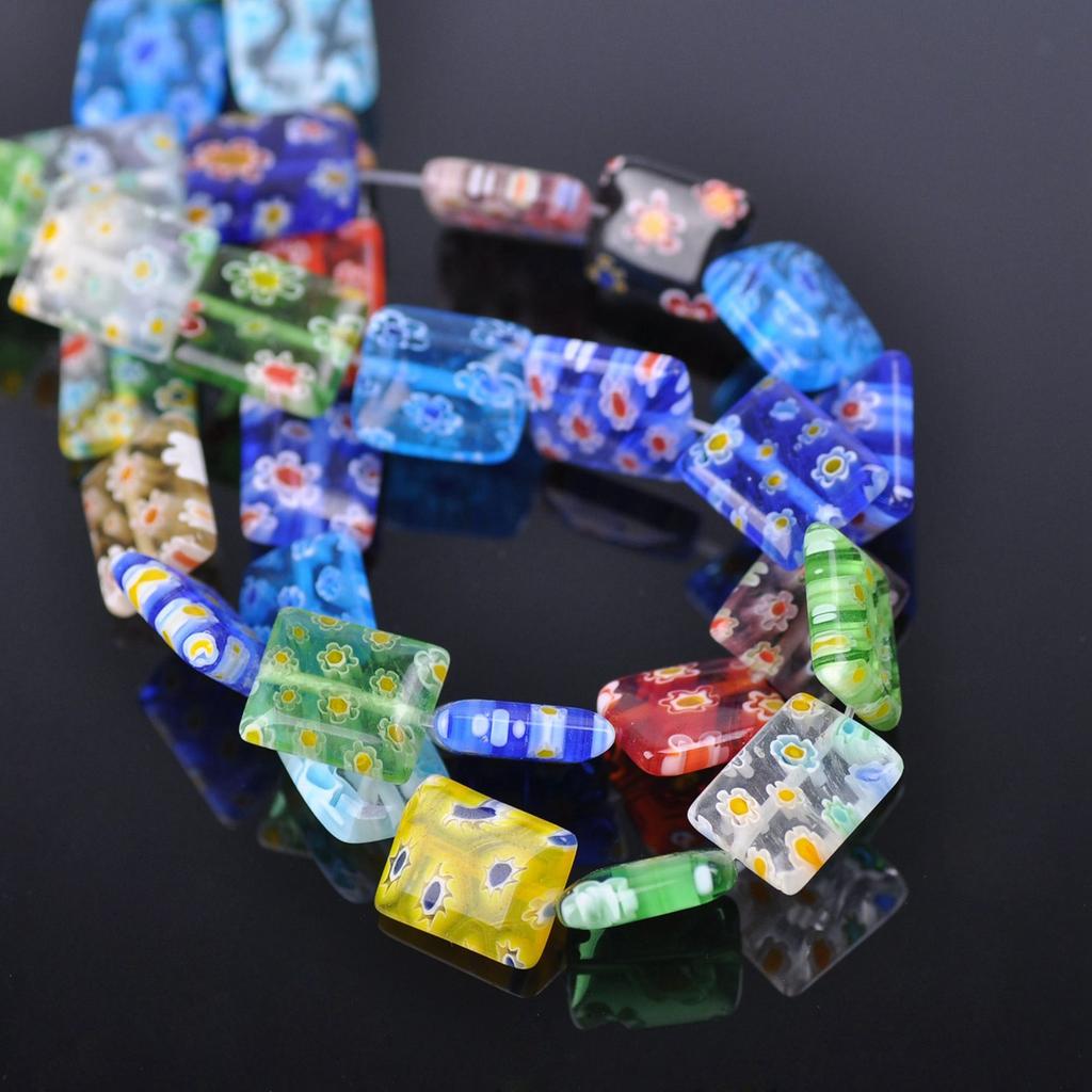 Rectangle Shape Mixed Flower Patterns 8x10mm 10x12mm Millefiori Glass Loose Beads for DIY Crafts Jewelry Making Accessories Findings