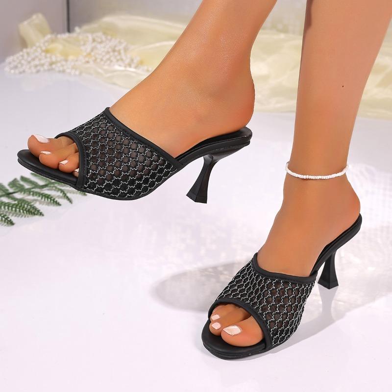 Fashion Mesh High Heels Slippers Designer Elegant Women Shoes Summer Sandals 2025 Fashion New Pumps Flip Flops Trend Sandalias De Mujer
