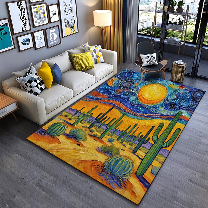 Van Gogh Starry Night Desert Style Cactus Modern Art Carpet Rug Suitable for Use As an Anti-slip for Living Room Bedroom Sofas