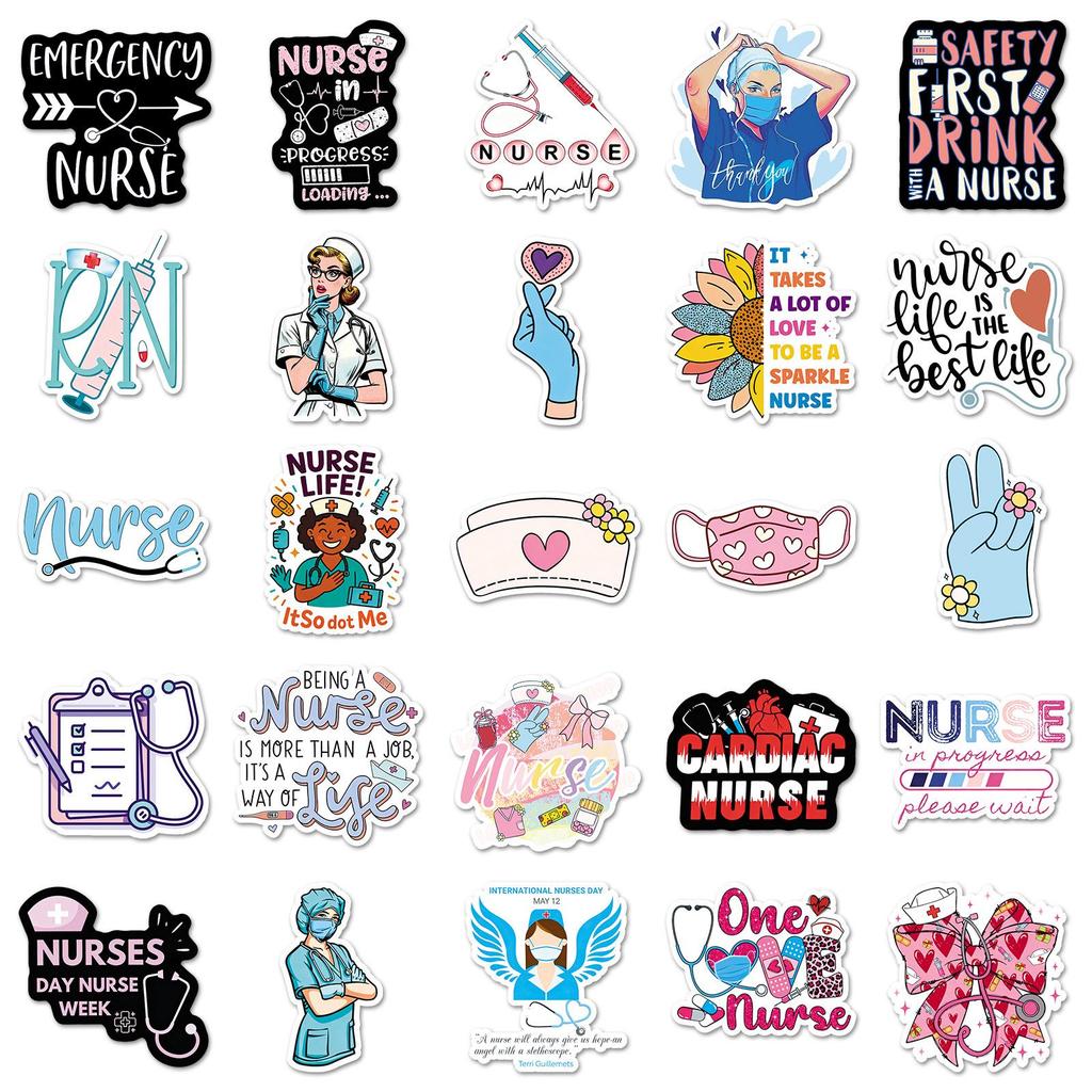 50 Nurse's Day White-Coat Angel Stickers - Cartoon Graffiti Waterproof Festival Decorations for Phone Cases