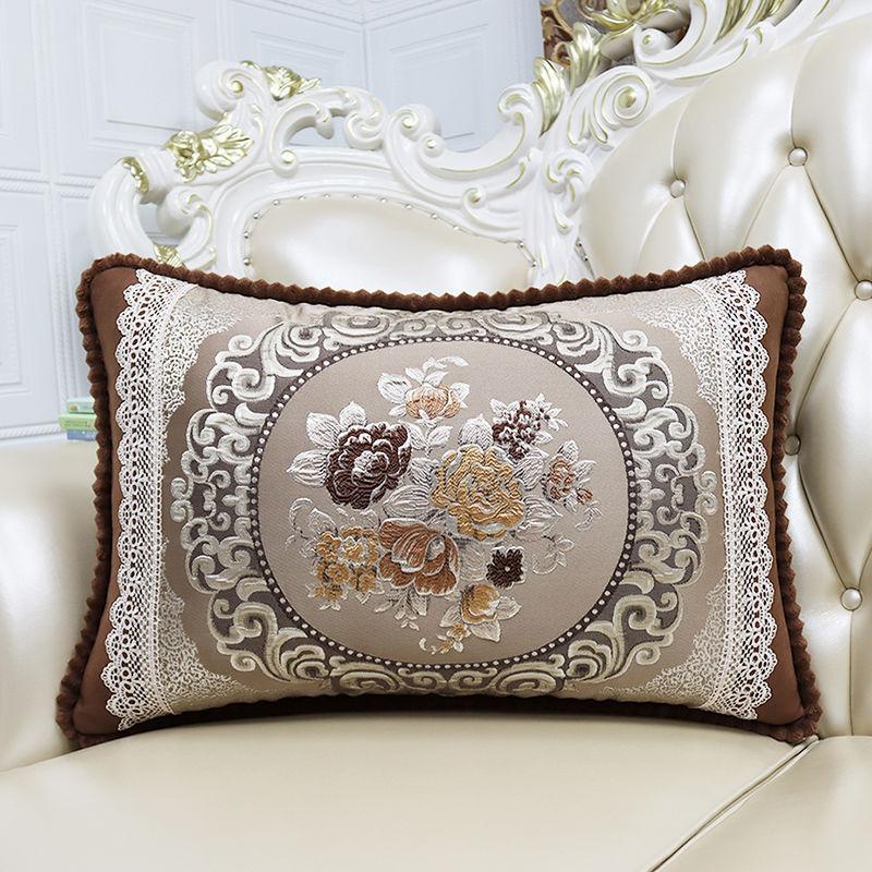 European Style Sofa Cushion Exquisite Jacquard Embroidered Pillow Detachable Washable Lace Zipper Jacket Household Waist Protection Square Backrest