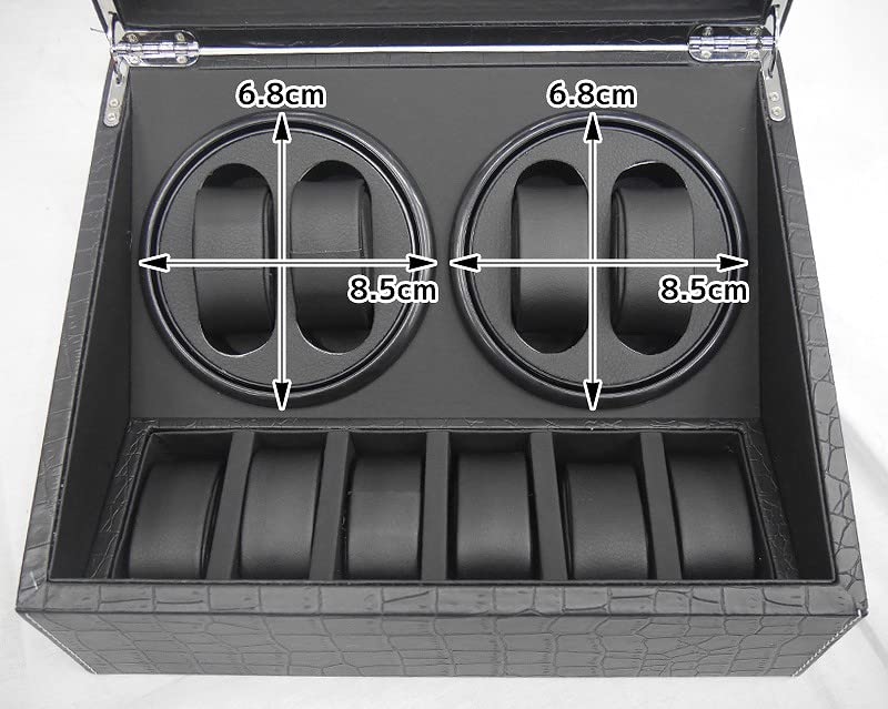 WNJAPAN Watch Holds 4 or 10 Automatic Quiet Popular Interior Crocodile Black PU Leather Winder, WM-02KU, Watches, Operation, Gift, Decor, Embossed,