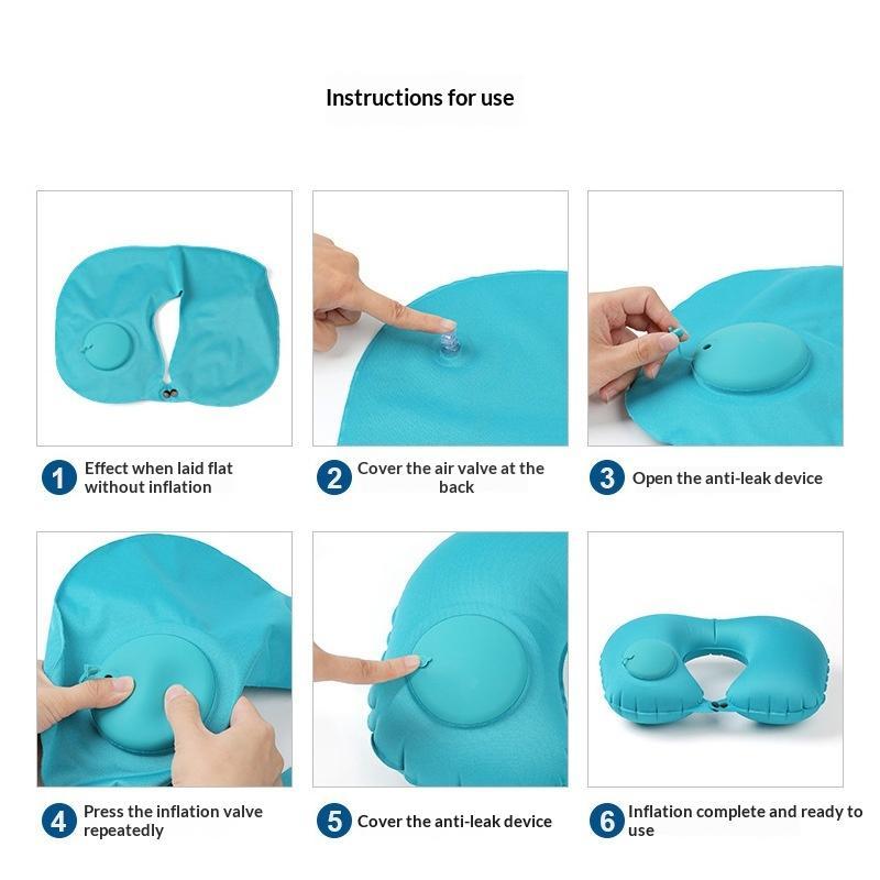 Flocking Inflatable Portable Neck Pillow That Can Be Stored And Self Filled Suitable For Outdoor Travel Business Trips Camping