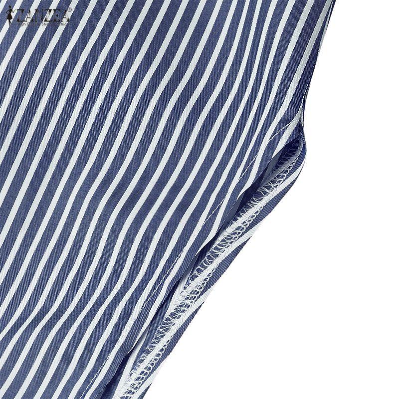 ZANZEA Women Casual Turn Down Collar Long Sleeve Loose Stripe Shirt Dress