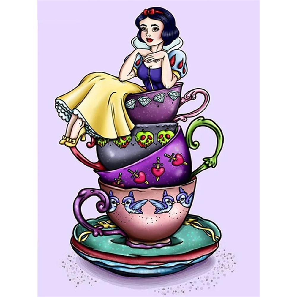 

Disney Diamond Painting Snow White Teacup Stacking Trendy Illustration 5D Diamond Painting Art Embroidery Cross-stitch Room Decoration Round 20x30cm
