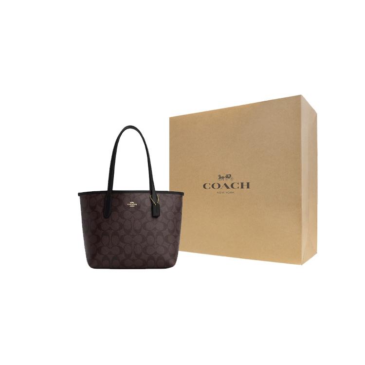 Coach City Leather Shoulder Bag Medium Womens Gold Brown Black