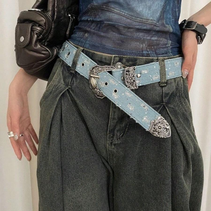 Retro Denim Ontwerp met Gepersonaliseerde Y2k Amerikaanse Stijl Denim Riem Decoratie Riem 105cm veelkleurig