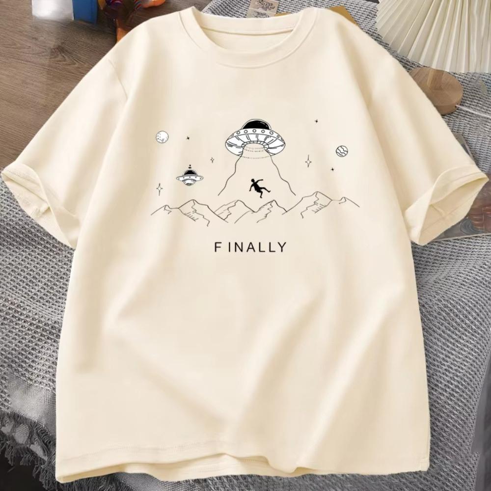 Alien Abduction Finally T Shirt UFO Funny Space Tshirt Cotton Tee Unisex Clothing Oversized Loose Cotton Short Sleeve Tshirt XL