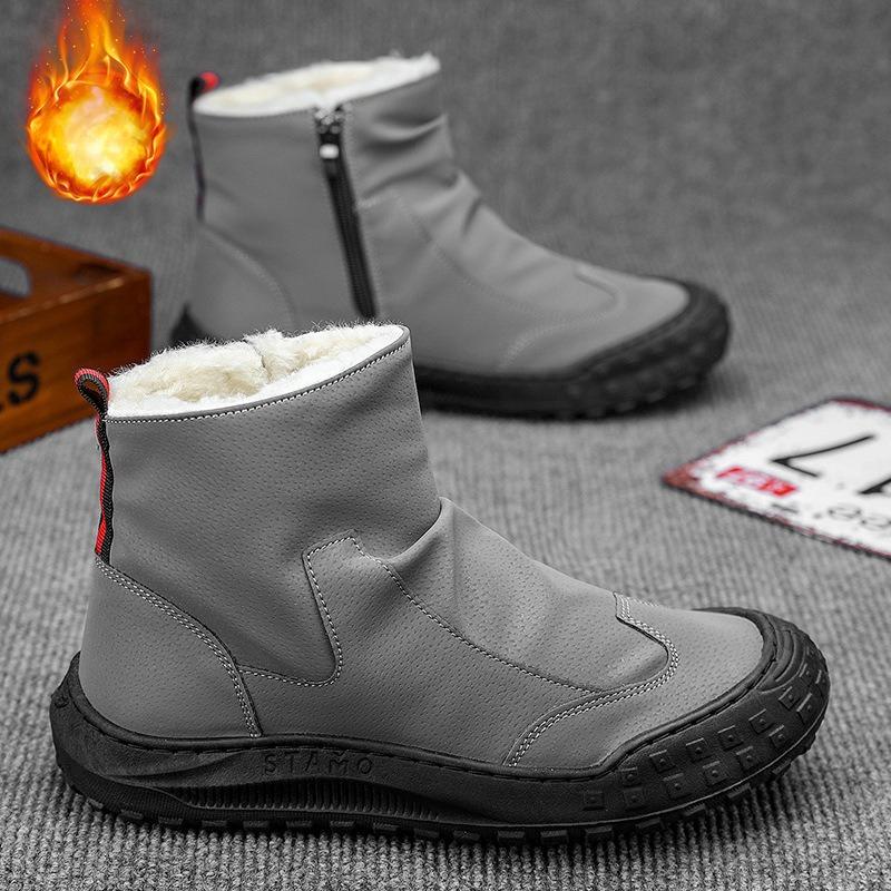 Mens Soft Elastic Winter Warm Winter Cold Padded Snow Boots Thick-soled Non-slip Wear-resistant Outdoor Casual Sneakers High-top Cotton Boots