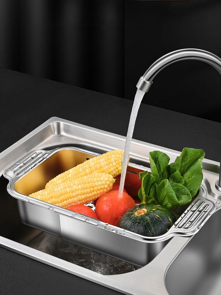 Stainless Steel Telescopic Over-the-Sink Colander Basket, Adjustable For Rinsing Fruits, Vegetables, Draining Pasta