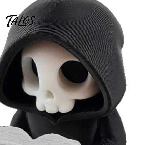 Miniature Horror Decoration Dark Style Halloween Ornament, Mini 3D Printed Hooded Skull Compact Desk Exquisite Details Sculpture, for Bookshelf Decor