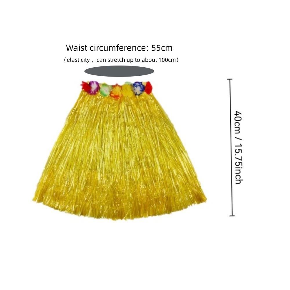 5pc/set Hula Show Grass Skirt Garland Headband Bracelet Grass Dress Hawaiian Hula Skirt  Ladies