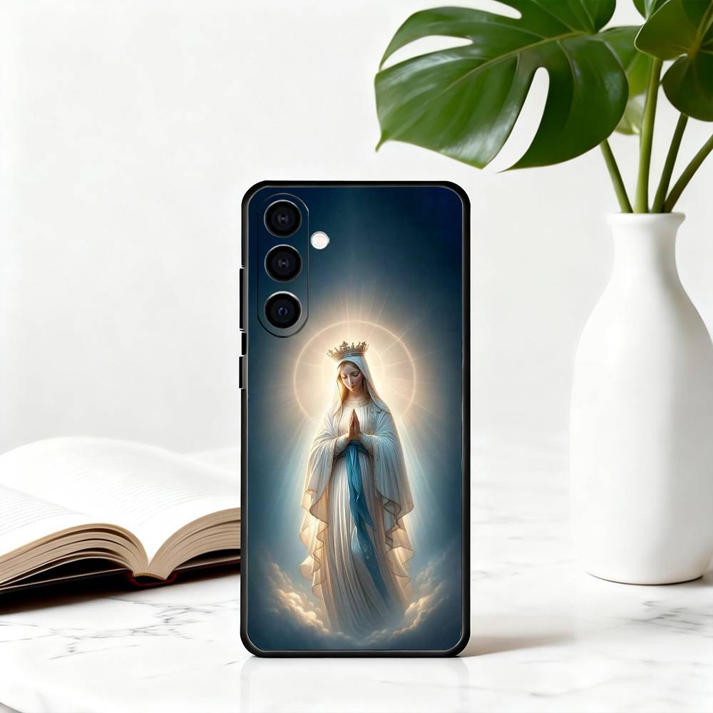 

Kind B-Blessed V-Virgin M-Mary Phone Case Black Silicone Soft For Samsung Galaxy A73,A72,A71,A70,A53,A52,A51 Samsung a21s