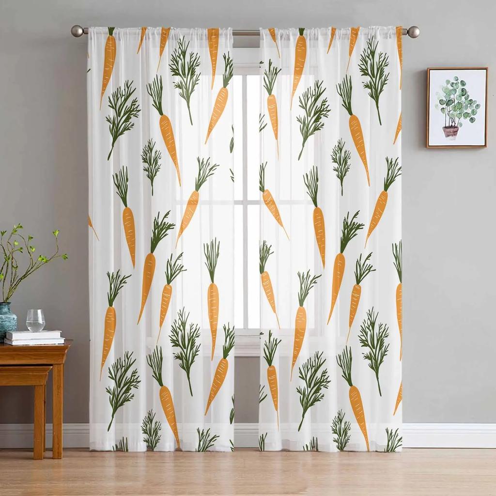 Easter Watercolor Carrot Hand Drawn Tulle Curtains For Living Room Sheer Curtain For Bedroom Kitchen Blinds Voile Curtains