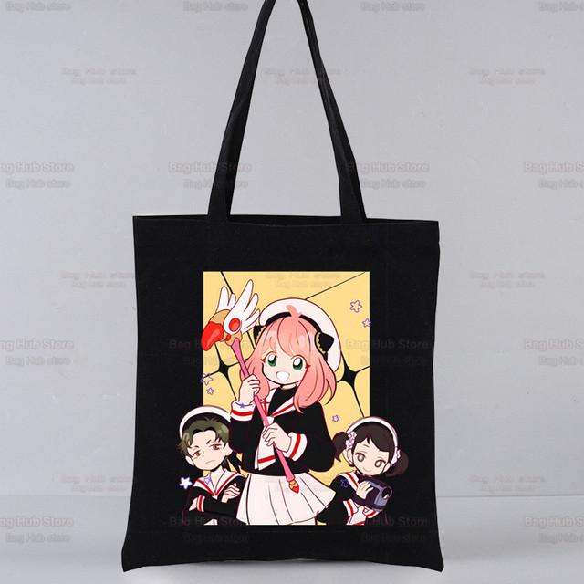 

Spy X FAMILY Yor Forger Anya Forger Harajuku Покупки Черные сумки Холщовая большая сумка Мультфильм Многоразовая тканевая сумка Сумки на плечо