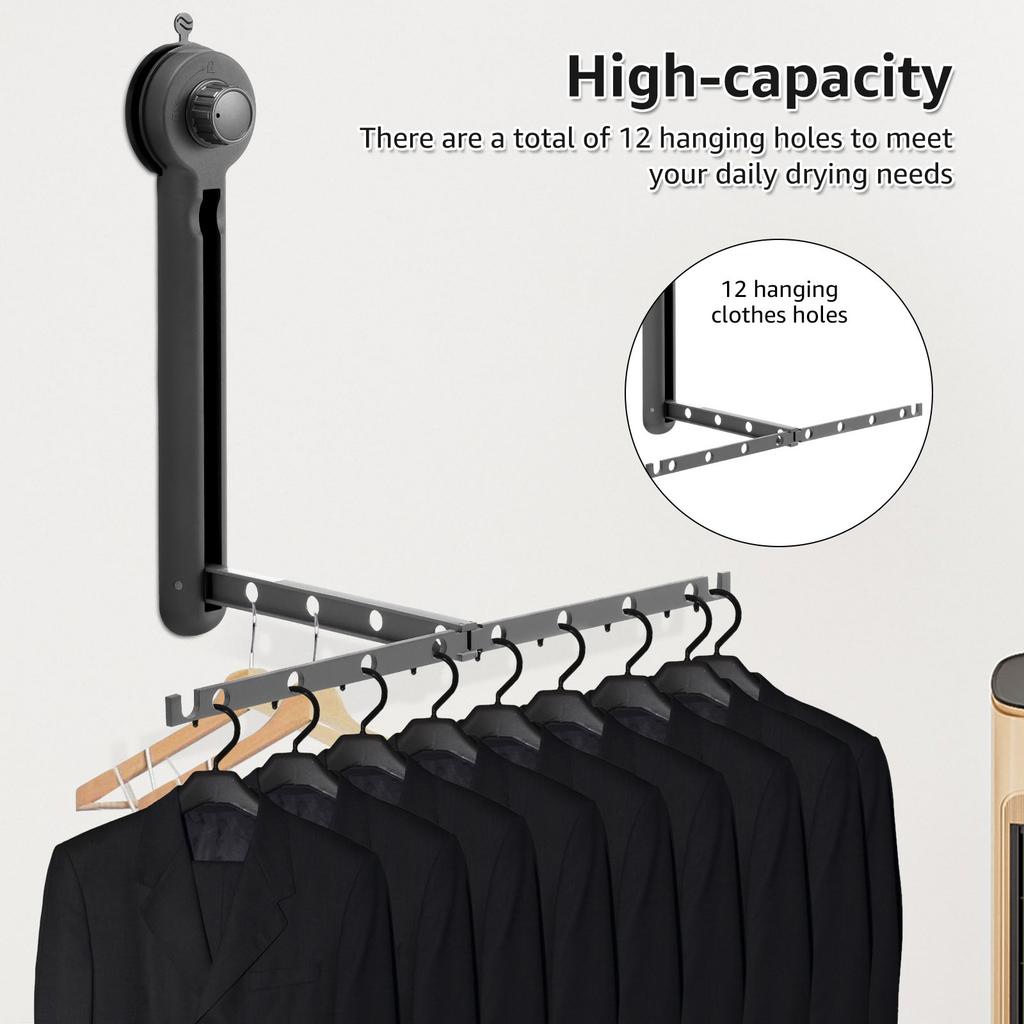 No Punching Drying Rack Aluminium Alloy Suction Cup Clothes Rack Folding Drying Rack Wall Mounted Suction Cup Laundry Hanger