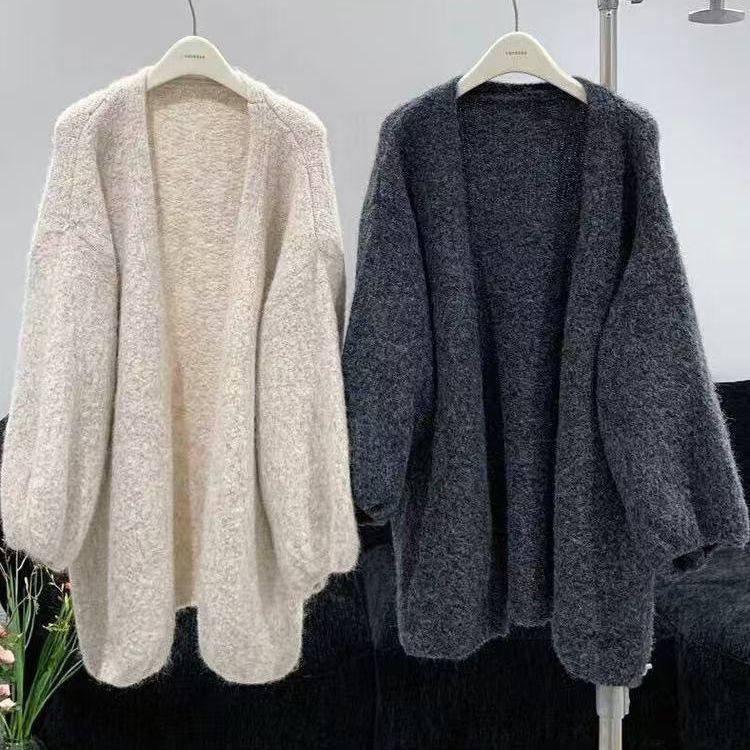 Korean Loose Knit Lantern Sleeve Cardigan - Autumn/Winter Sweater Coat