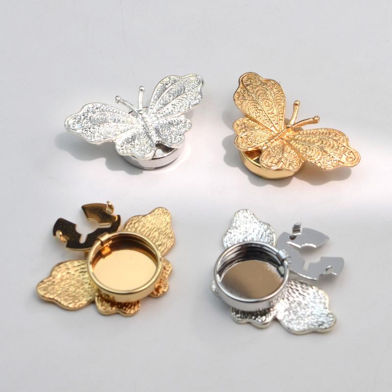 Butterfly Metal Shirt Cufflinks, Rhinestone Embellishments For Cuffs And Collar, And Rhinestone Button Covers