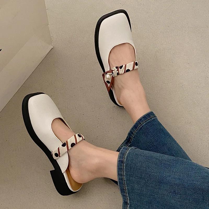 

Package Head Half Slippers Female 2024 Summer Casual Non-slip Thick Bottom Sandalias Mujer French Slippers Outdoor Ladies Shoes 35 білий