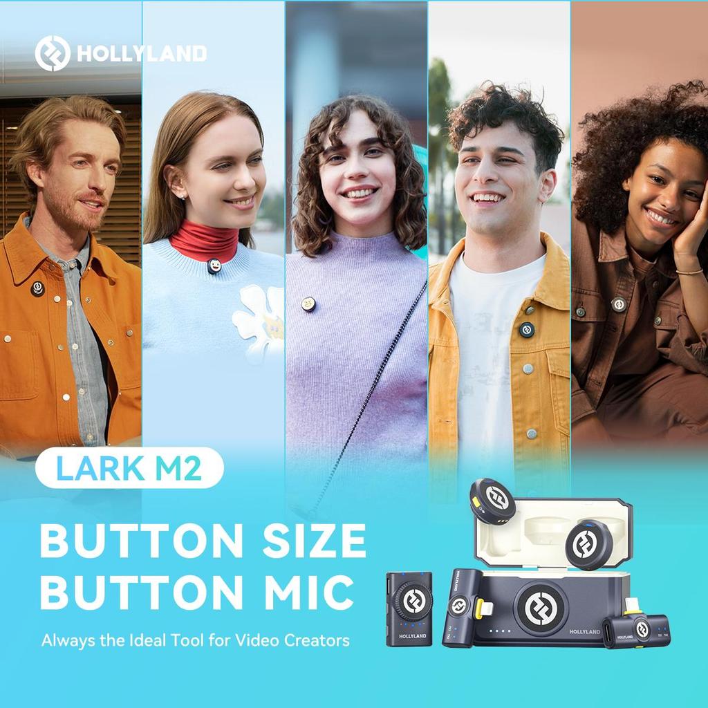 Hollyland Lark M2 Wireless Microphone, 48kHz/24bit Studio Sound, 300m Range, 40H Battery, Noise Cancellation, Magnetic Clip, for Camera Phone Vlog