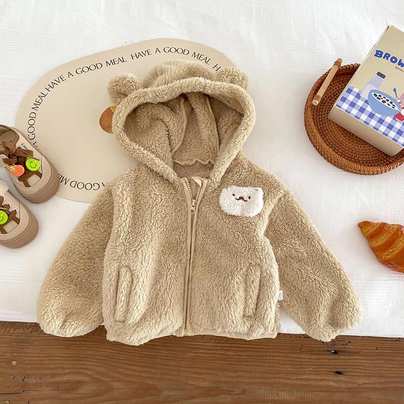 Plüsch Baby Mädchen Jungen Jacke Frühling Herbst Warm halten Reißverschluss Kapuze Oberbekleidung Niedlicher Hase Bär Säuglingsmantel Kinderkleidung