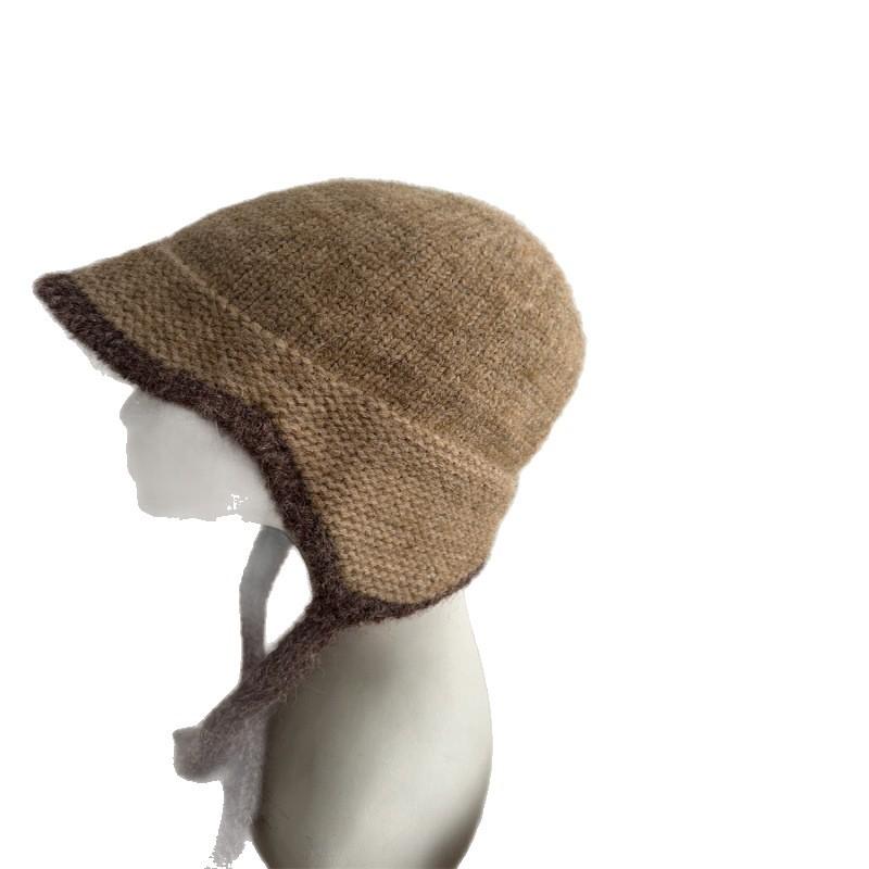 Autumn and winter ear protection knitted hat women's small fresh straps wool hat thermal pullover hat fashionable plush head hat
