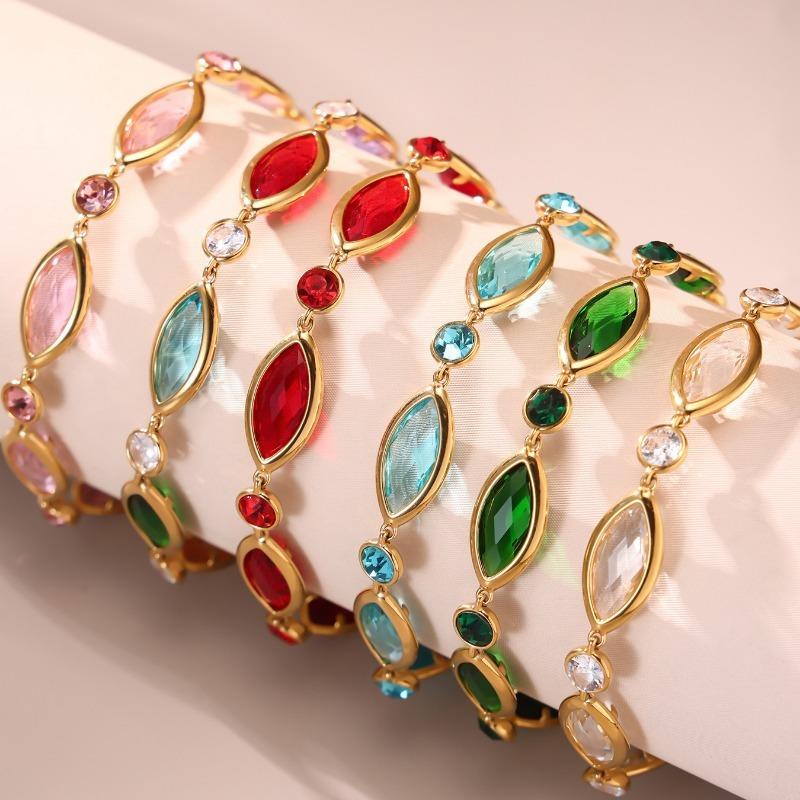 Women Luxury Shiny Crystal Glass Bracelet Stainless Steel Gold Plated Jewelry