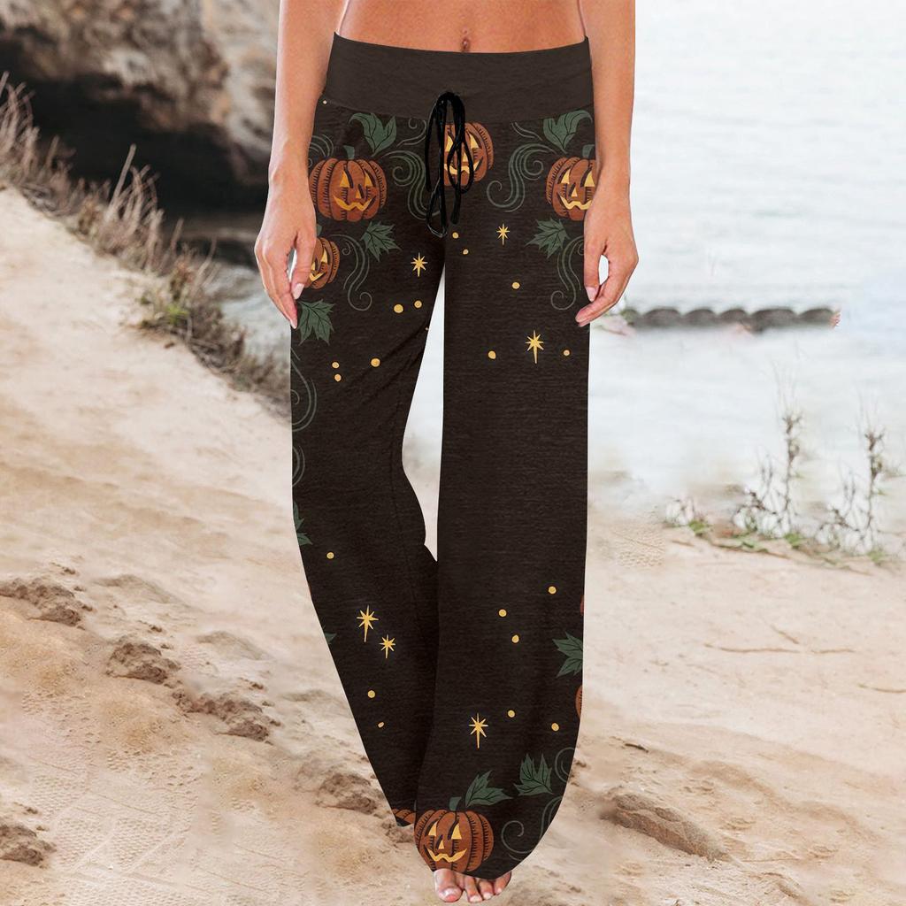 Damen Sporthose Schlafhose Bedruckte Hose mit Kordelzug und weitem Bein Freizeithose mit Taschen