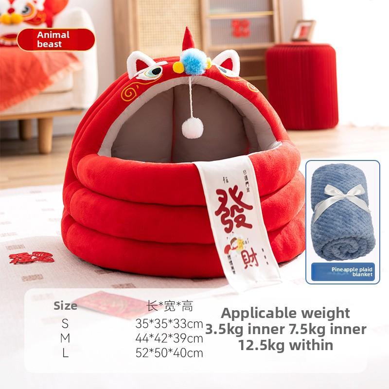 Herbst und Winter Warmhalten und Festlich Neujahrszwinger Glück Jurte Wiege Katzennest Kleiner Hund Teddy Haustiernest