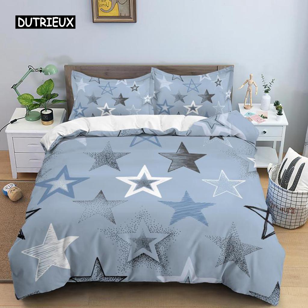 Star Duvet Cover Set Colorful Stars Pattern Print Twin Bedding Set for Kids Teens Double Queen King Size Microfiber Quilt Cover