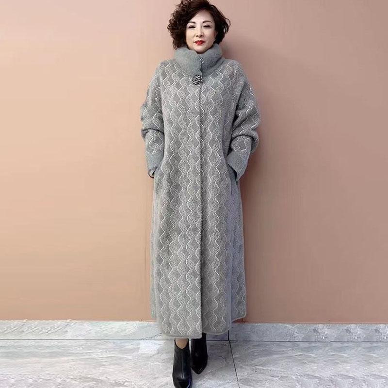 Winter Women's Long Mink Fur Coat  Stand Collar Thick Warm Mink Fur Overcoat Plus Size Fur Coat