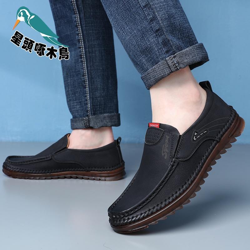 Genuine Leather Beef Tendon Sole 2025 Spring New Casual Leather Shoes Hand-stitched Non-slip Doudou Shoes