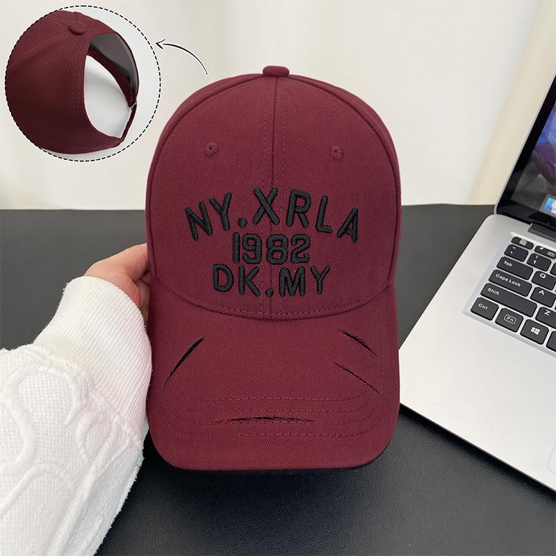 Empty Top Embroidered Letters Trendy Baseball Cap Men's Big Head Circumference Visor Hole Hard Top Versatile Cap Women