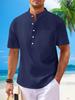 Men’s Cotton Linen Stand Collar Short Sleeve Henley Shirt - Casual & Versatile
