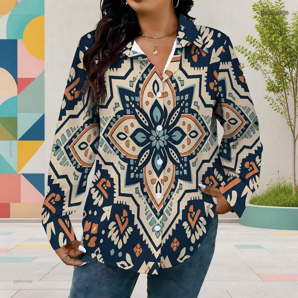 Women Plus Size Long Sleeve Collared Button Front Colorful Striped Print Shirt