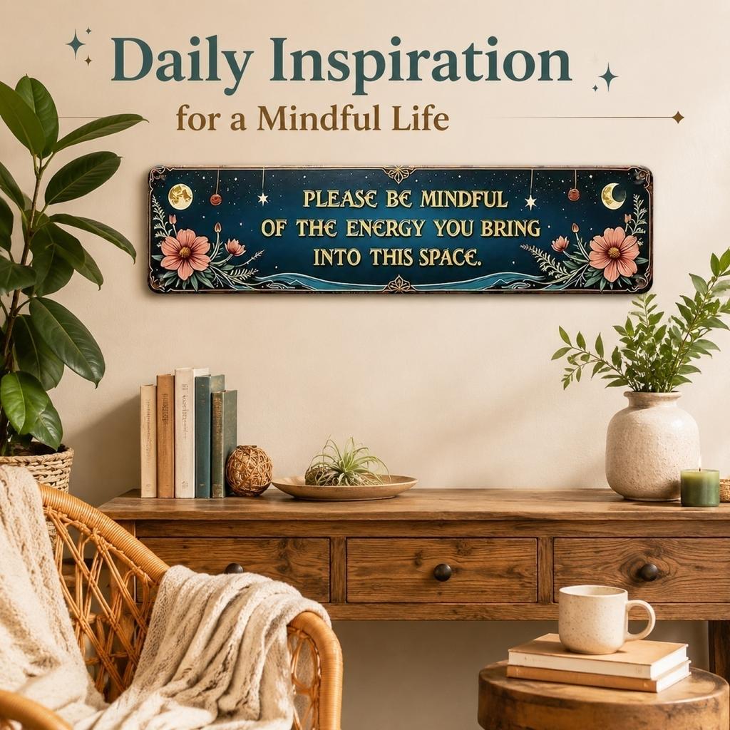Holz Wandkunst im Vintage-Stil Inspirierendes Schild Bitte achten Sie auf die Energie, die Sie in diesen Raum bringen Dekorative Wanddekoration für Zuhause und Büro