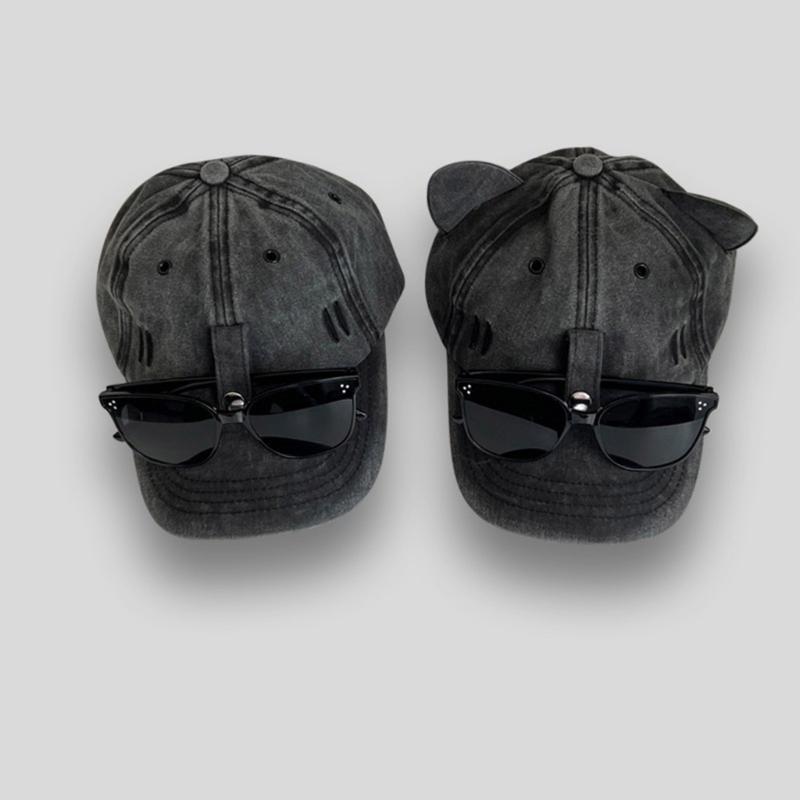 Cat Ear Baseball Cap with Sunglasses Decor Adult Adjustable Cap for Summer Outdoor Cycling Hiking Hat for Teens Men