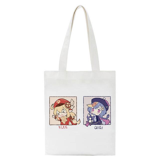 Shopper Genshin Impact Qiqi Anime Shopping Bag Harajuku Canvas Bag Large Capacity Collapsible Kawaii Women Shoulder Bag Handbag