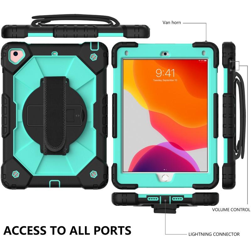 IPad 9th Gen 10.2 Inch Protective Case With Strap Full Coverage Silicone PC Hybrid Cover Stand Function