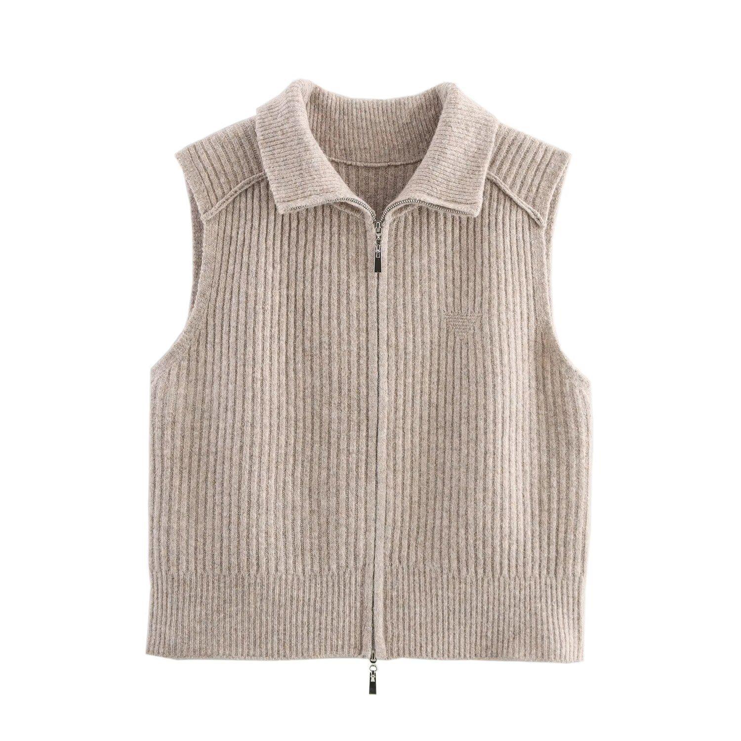 

Женский шерстяной жилет в рубчик на двойной молнии, весна 2025 - Мода в европейском и американском стиле One Size хаки