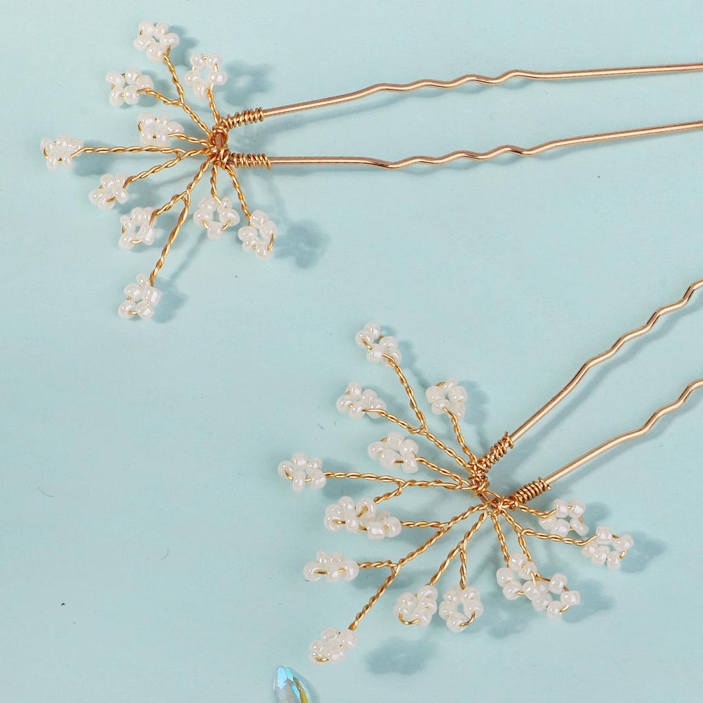 Bridal headdress, handmade rice bead hairpin, wedding jewelry, high-end hairdo, beaded hairpin, hairpin for women