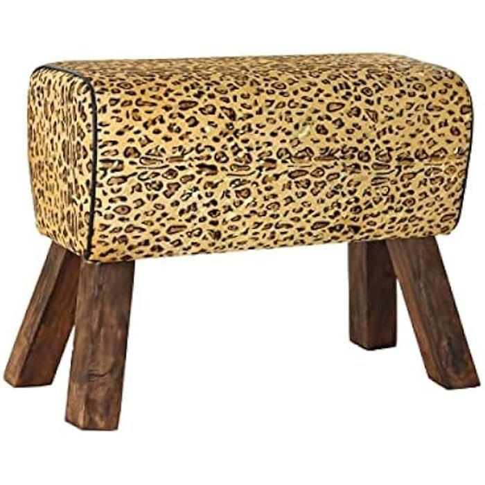 Repose-pieds - DKD Home Decor - Standard - Cuir Et Bois - Marron Et Noir - 67x30x51 Cm